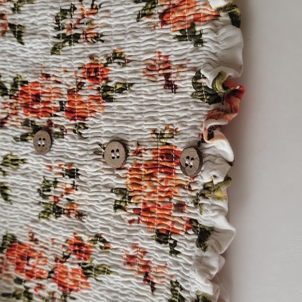 Stella Tweed Girl Crop Top Off the Shoulder Floral Print Cream Orange Large 14 - Picture 6 of 12